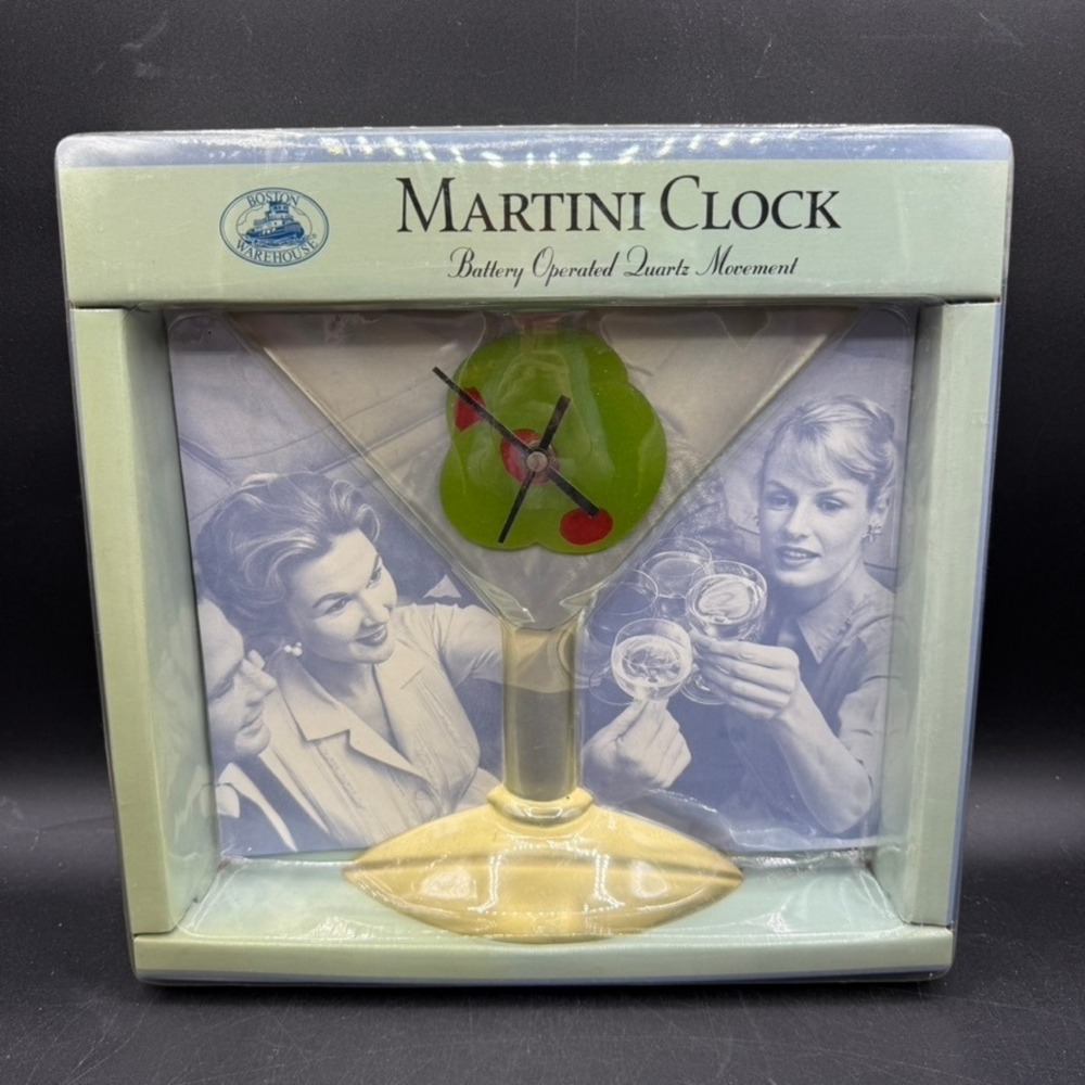 Vintage Boston Warehouse Martini Clock Green Retro Barware Kitsch NIB